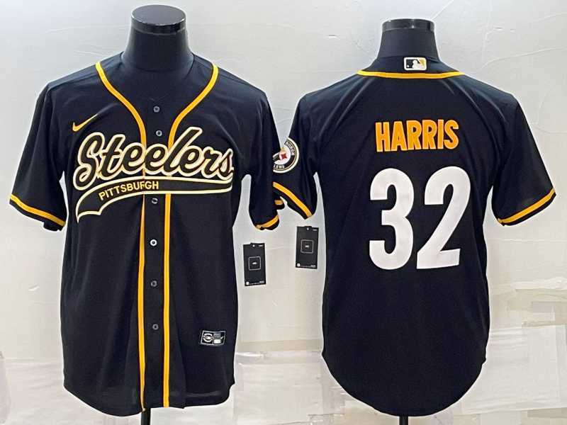 Mens Pittsburgh Steelers #32 Franco Harris Black With Patch Cool Base Stitched Baseball Jersey->pittsburgh steelers->NFL Jersey